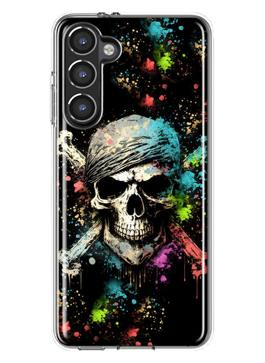 Samsung Galaxy S23 Fantasy Paint Splash Pirate Skull Hybrid Protective Phone Case Cover
