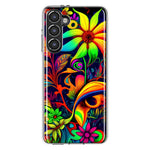 Samsung Galaxy S23 Neon Rainbow Psychedelic Trippy Hippie Daisy Flowers Hybrid Protective Phone Case Cover