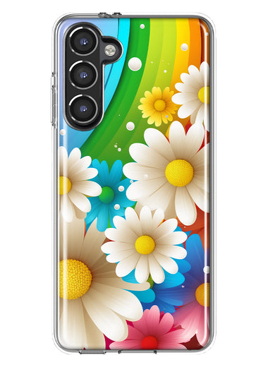 Samsung Galaxy S23 Plus Colorful Rainbow Daisies Blue Pink White Green Double Layer Phone Case Cover
