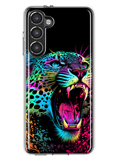 Samsung Galaxy S23 Neon Rainbow Glow Colorful Leopard Hybrid Protective Phone Case Cover
