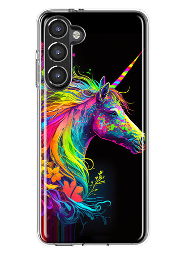 Samsung Galaxy S23 Plus Neon Rainbow Glow Unicorn Floral Hybrid Protective Phone Case Cover