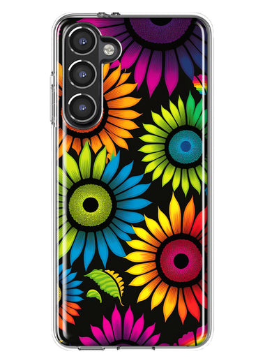 Samsung Galaxy S23 Neon Rainbow Glow Sunflowers Colorful Floral Pink Purple Double Layer Phone Case Cover