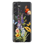 Samsung Galaxy S23 Plus Yellow Purple Spring Flowers Butterflies Floral Hybrid Protective Phone Case Cover