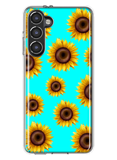 Samsung Galaxy S23 Plus Yellow Sunflowers Polkadot on Turquoise Teal Double Layer Phone Case Cover