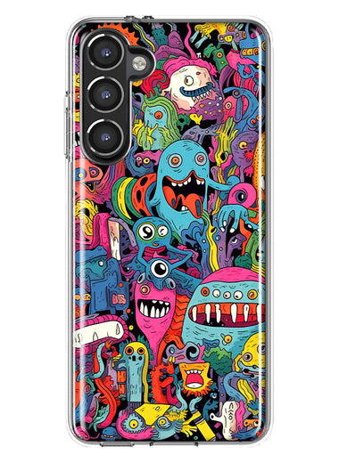 Samsung Galaxy S23 Plus Psychedelic Trippy Happy Aliens Characters Hybrid Protective Phone Case Cover