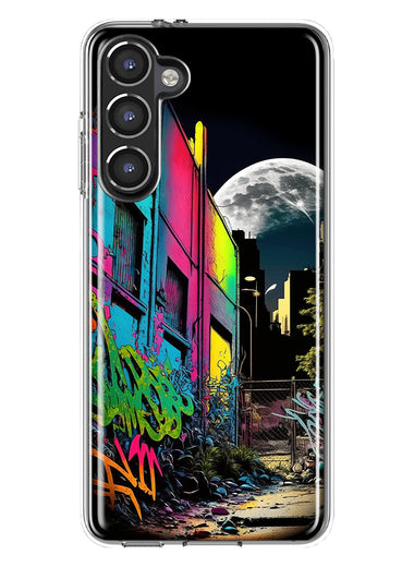Samsung Galaxy S23 Urban City Full Moon Graffiti Painting Art Hybrid Protective Phone Case Cover