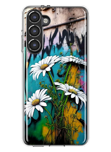 Samsung Galaxy S23 White Daisies Graffiti Wall Art Painting Hybrid Protective Phone Case Cover