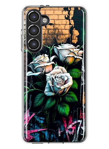 Samsung Galaxy S23 White Roses Graffiti Wall Art Painting Hybrid Protective Phone Case Cover