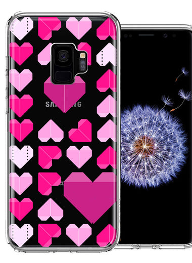 Samsung Galaxy S9 Pink Purple Origami Valentine's Day Polkadot Hearts Design Double Layer Phone Case Cover