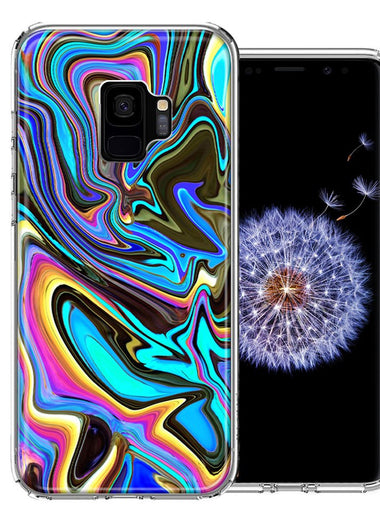 Samsung Galaxy S9 Blue Paint Swirl Design Double Layer Phone Case Cover