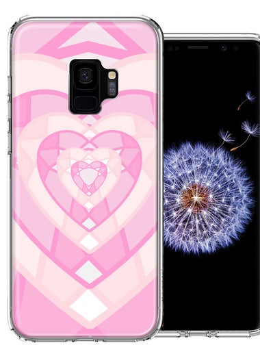Samsung Galaxy S9 Pink Gem Hearts Design Double Layer Phone Case Cover