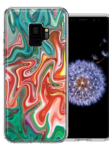 Samsung Galaxy S9 Green Pink Abstract Design Double Layer Phone Case Cover