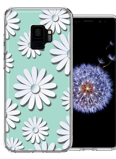 Samsung Galaxy S9 White Teal Daisies Design Double Layer Phone Case Cover