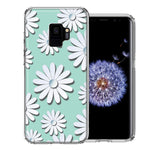 Samsung Galaxy S9 White Teal Daisies Design Double Layer Phone Case Cover