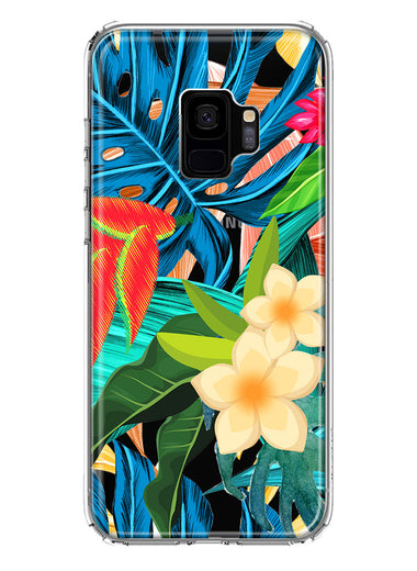 Samsung Galaxy S9 Blue Monstera Pothos Tropical Floral Summer Flowers Hybrid Protective Phone Case Cover