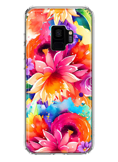 Samsung Galaxy S9 Watercolor Paint Summer Rainbow Flowers Bouquet Bloom Floral Hybrid Protective Phone Case Cover