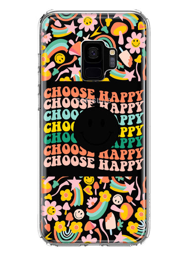 Samsung Galaxy S9 Choose Happy Smiley Face Retro Vintage Groovy 70s Style Hybrid Protective Phone Case Cover