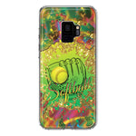 Samsung Galaxy S9 Love Softball Girls Glove Green Tie Dye Swirl Paint Hybrid Protective Phone Case Cover