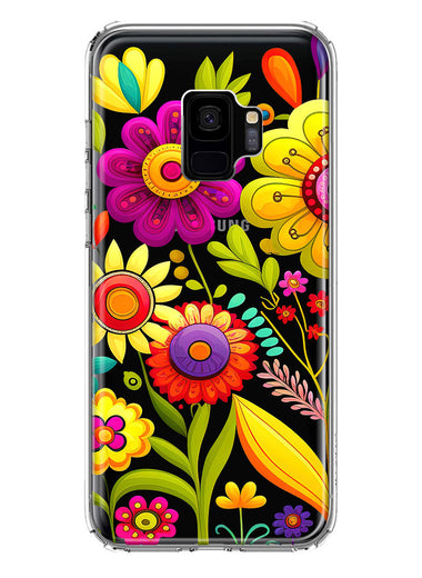 Samsung Galaxy S9 Colorful Yellow Pink Folk Style Floral Vibrant Spring Flowers Hybrid Protective Phone Case Cover