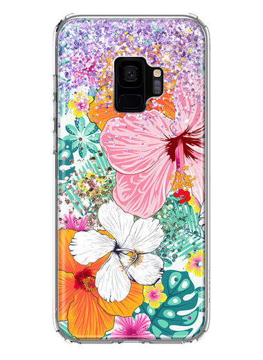 Samsung Galaxy S9 Hawaiian Vibes Hibiscus Flowers Monstera Vacation Summer Hybrid Protective Phone Case Cover