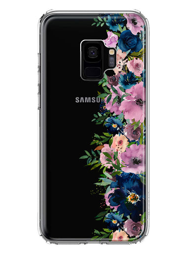 Samsung Galaxy S9 Navy Blue Summer Watercolor Floral Classic Purple Flowers Hybrid Protective Phone Case Cover