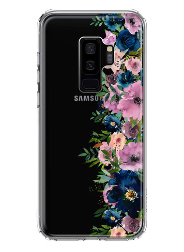 Samsung Galaxy S9 Plus Navy Blue Summer Watercolor Floral Classic Purple Flowers Hybrid Protective Phone Case Cover