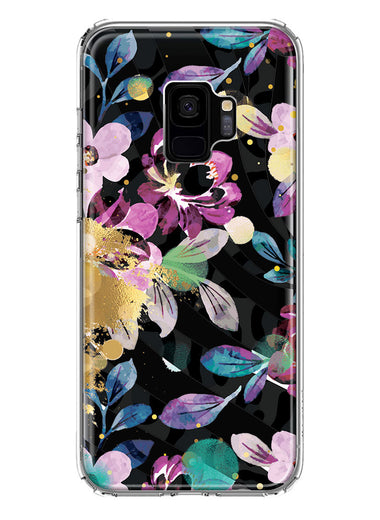 Samsung Galaxy S9 Zebra Stripes Tropical Flowers Purple Blue Summer Vibes Hybrid Protective Phone Case Cover