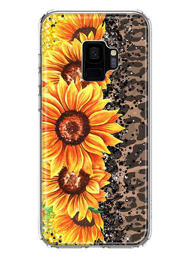 Samsung Galaxy S9 Yellow Summer Sunflowers Brown Leopard Honeycomb Hybrid Protective Phone Case Cover