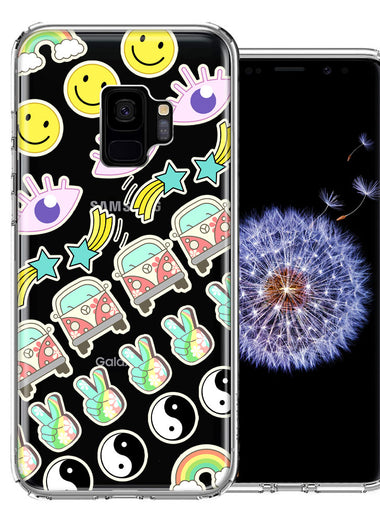 Samsung Galaxy S9 70's Yin Yang Hippie Happy Peace Stars Design Double Layer Phone Case Cover