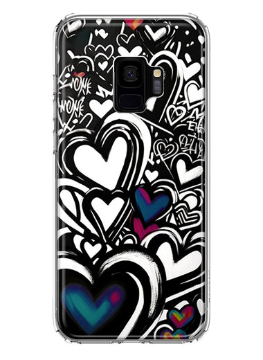 Samsung Galaxy S9 Black White Hearts Love Graffiti Hybrid Protective Phone Case Cover