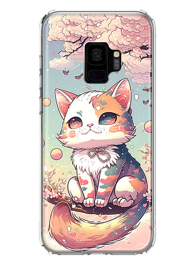 Samsung Galaxy S9 Kawaii Manga Pink Cherry Blossom Cute Cat Hybrid Protective Phone Case Cover