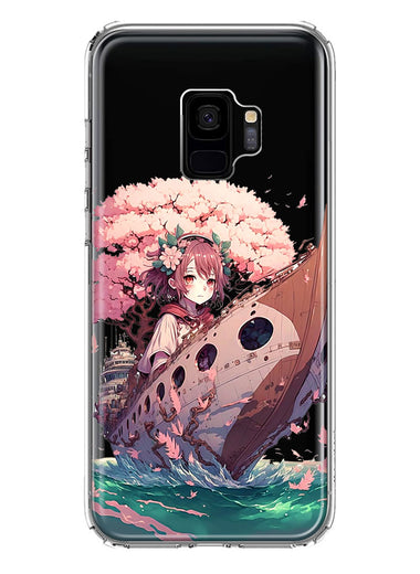 Samsung Galaxy S9 Kawaii Manga Pink Cherry Blossom Japanese Girl Boat Hybrid Protective Phone Case Cover