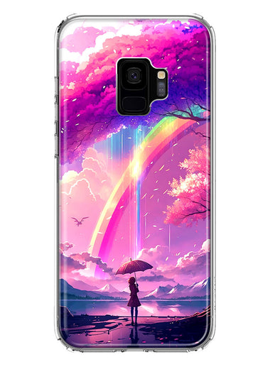 Samsung Galaxy S9 Kawaii Manga Pink Cherry Blossom Japanese Rainbow Girl Hybrid Protective Phone Case Cover