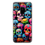 Samsung Galaxy S9 Halloween Spooky Colorful Day of the Dead Skulls Hybrid Protective Phone Case Cover