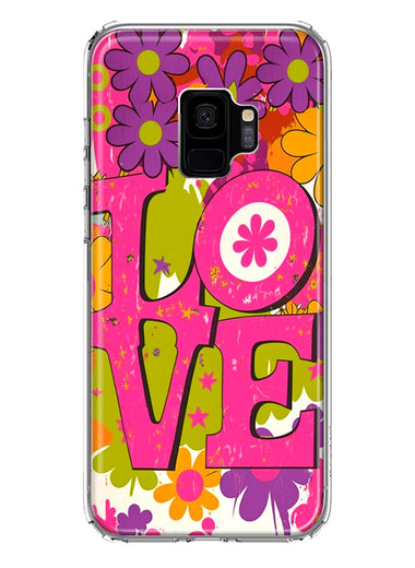 Samsung Galaxy S9 Pink Daisy Love Graffiti Painting Art Hybrid Protective Phone Case Cover