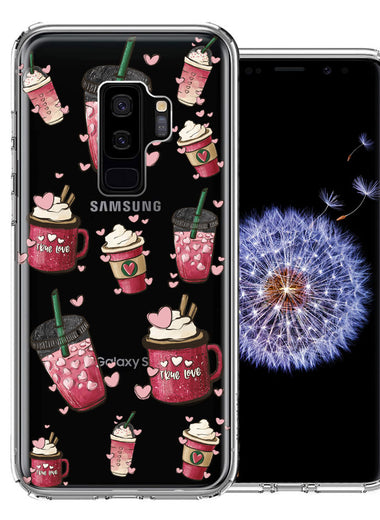 Samsung Galaxy S9 Plus Coffee Lover Valentine's Hearts Pink Drink Latte Double Layer Phone Case Cover