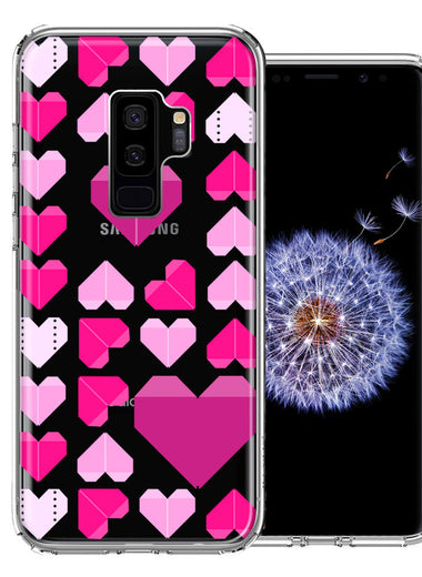 Samsung Galaxy S9 Plus Pink Purple Origami Valentine's Day Polkadot Hearts Design Double Layer Phone Case Cover