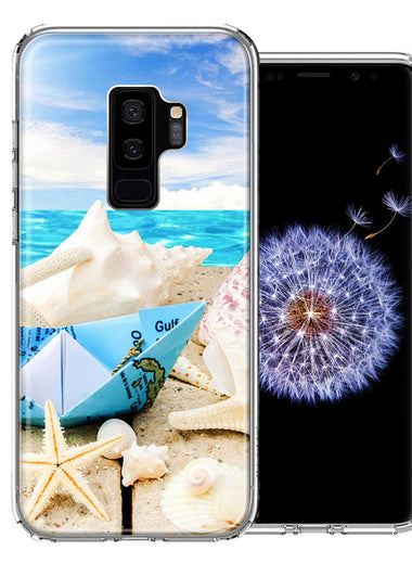 Samsung Galaxy S9 Plus Beach Paper Boat Design Double Layer Phone Case Cover