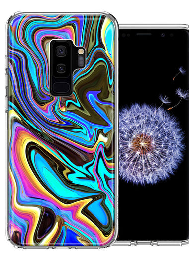 Samsung Galaxy S9 Plus Blue Paint Swirl Design Double Layer Phone Case Cover