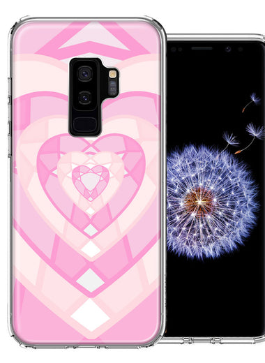 Samsung Galaxy S9 Plus Pink Gem Hearts Design Double Layer Phone Case Cover