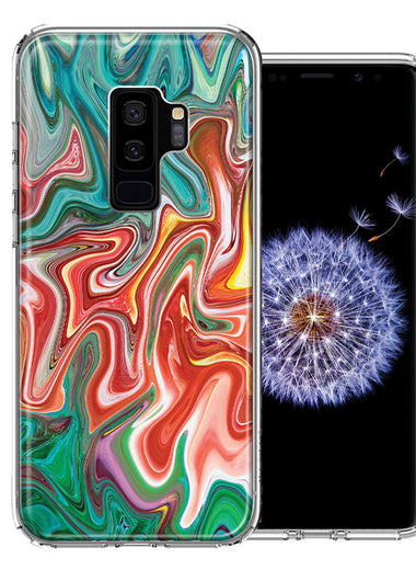 Samsung Galaxy S9 Plus Green Pink Abstract Design Double Layer Phone Case Cover