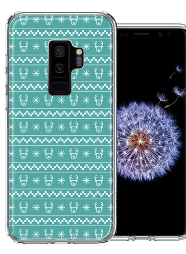 Samsung Galaxy S9 Plus Teal Christmas Reindeer Pattern Design Double Layer Phone Case Cover