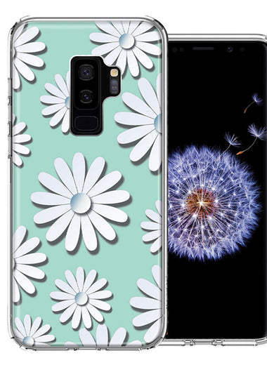 Samsung Galaxy S9 Plus White Teal Daisies Design Double Layer Phone Case Cover