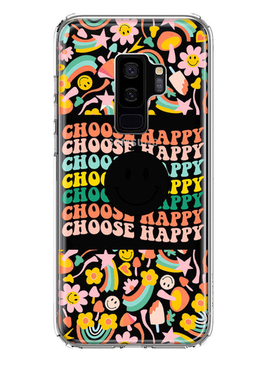 Samsung Galaxy S9 Plus Choose Happy Smiley Face Retro Vintage Groovy 70s Style Hybrid Protective Phone Case Cover