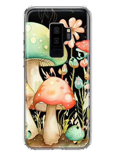 Samsung Galaxy S9 Plus Fairytale Watercolor Mushrooms Pastel Spring Flowers Floral Hybrid Protective Phone Case Cover