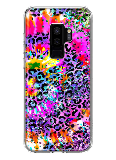 Samsung Galaxy S9 Plus Vibrant Pink Purple Tie Dye Summer Leopard Swirl Rainbow Hybrid Protective Phone Case Cover