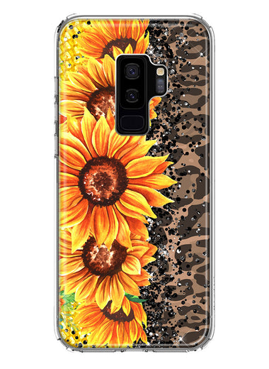 Samsung Galaxy S9 Plus Yellow Summer Sunflowers Brown Leopard Honeycomb Hybrid Protective Phone Case Cover
