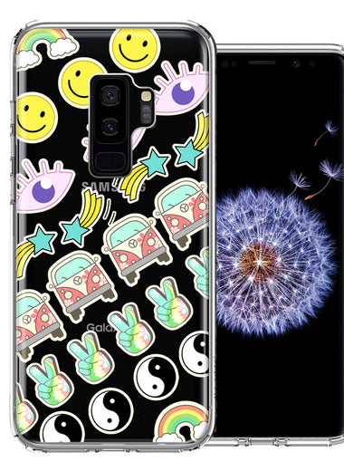 Samsung Galaxy S9 Plus 70's Yin Yang Hippie Happy Peace Stars Design Double Layer Phone Case Cover