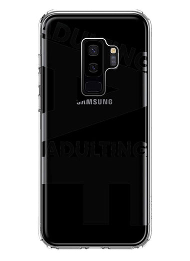 Samsung Galaxy S9 Plus Black Clear Funny Text Quote Adulting AF Hybrid Protective Phone Case Cover