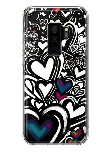 Samsung Galaxy S9 Plus Black White Hearts Love Graffiti Hybrid Protective Phone Case Cover